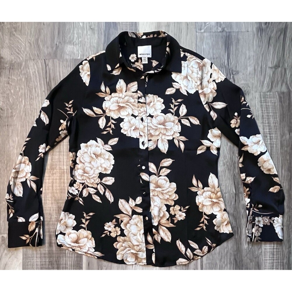 Industry Republic Clothing Womens Small Black Long Sleeve Floral Blouse